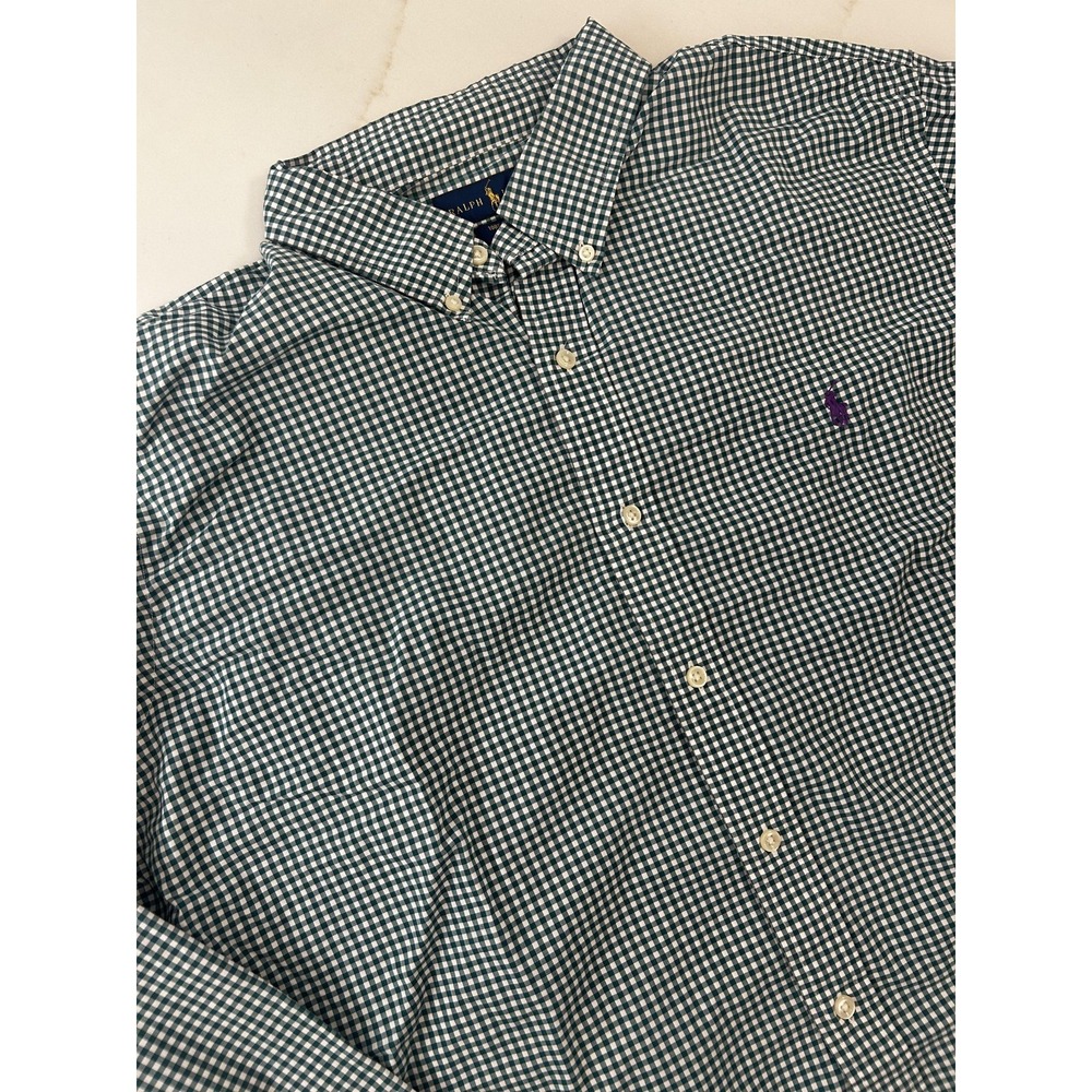 Ralph Lauren Shirt Mens 2XL Green Check Stretch Button Down Long Sleeve Cotton